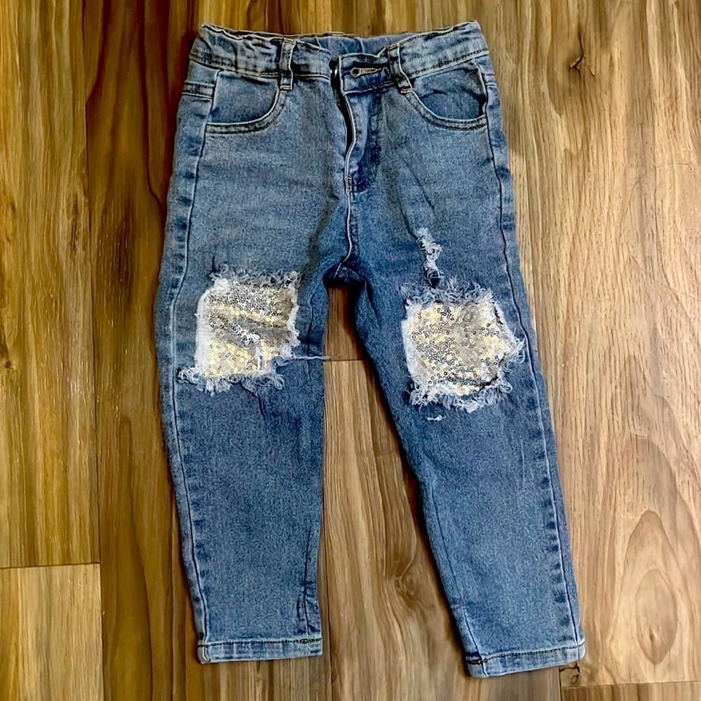 3/$20 Sparkle in Pink ripped sequin jeans